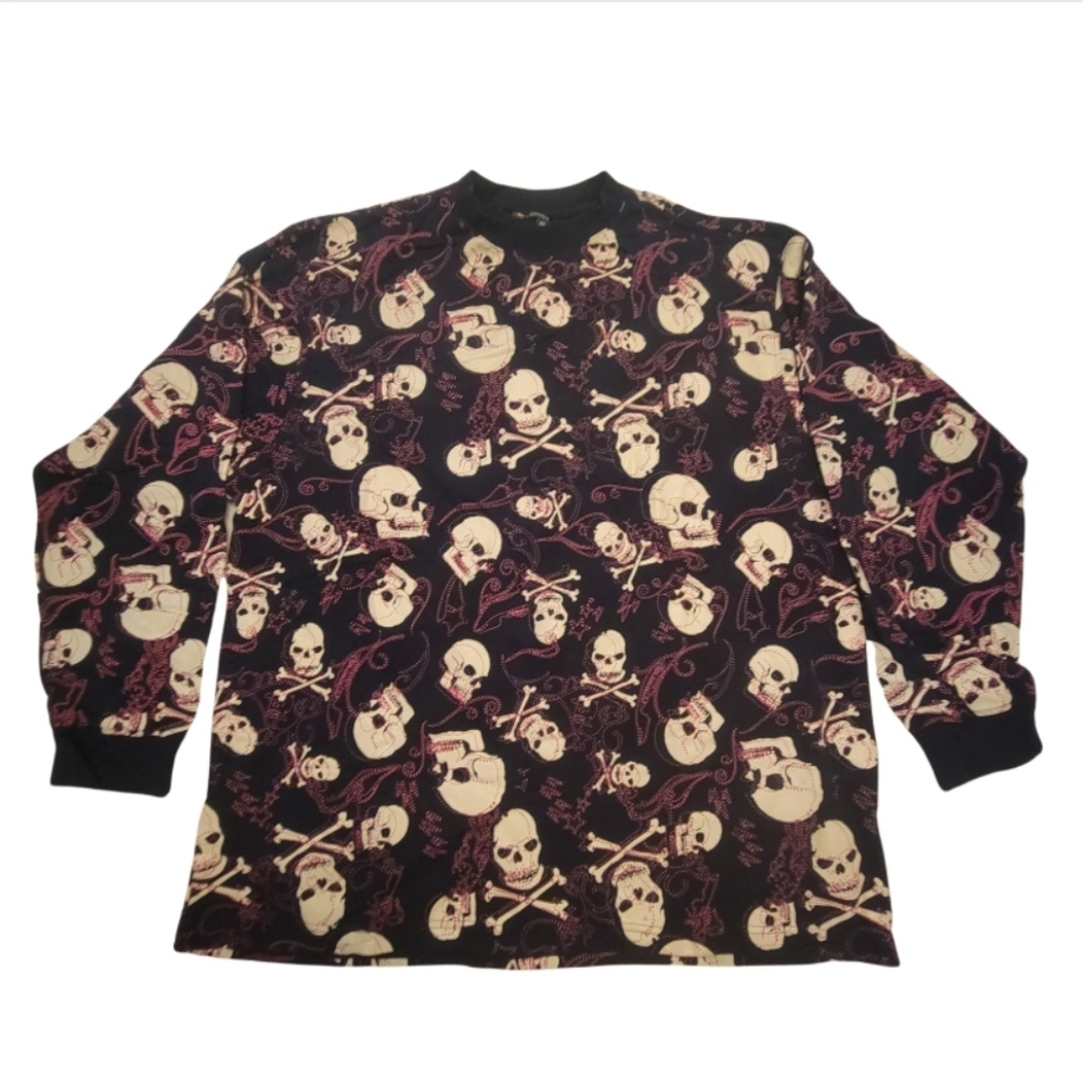 Men's 3XL Skull AOP Pullover Sweatshirt Vintage Y2K High Class Society Black